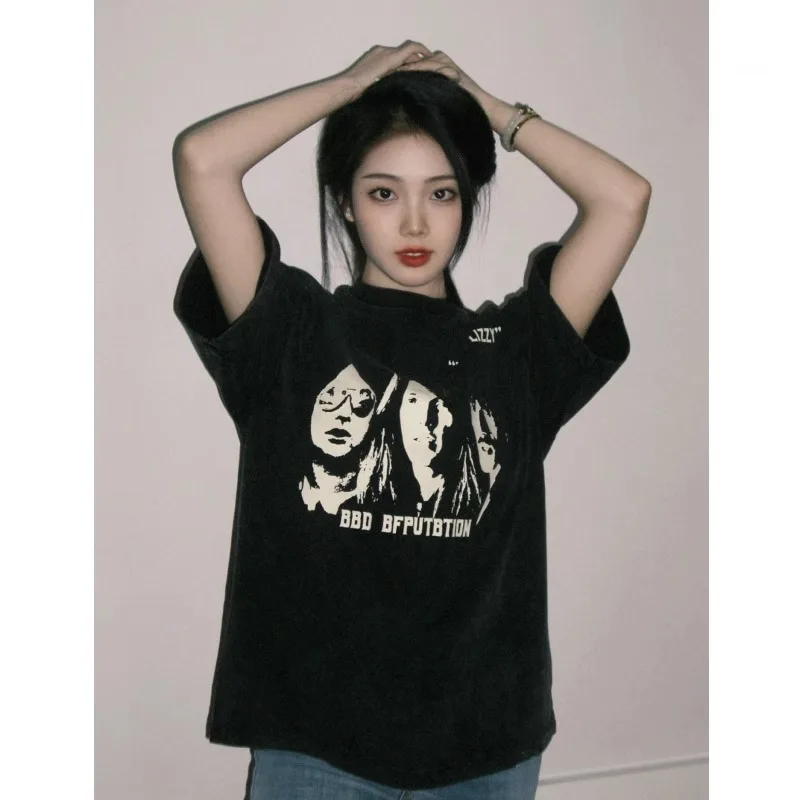 

Футболка женская свободного кроя из 100% чистого хлопка в американском ретро-стиле, новая летняя модель, маленький размер, удобный принт