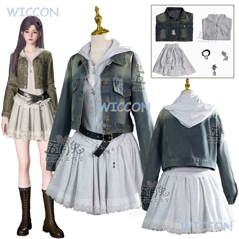 

Hunter Girl Cosplay Adult Women Game Love and Deepspace Denim Jacket Uniform Costume Skirt Full Set Accessories Suit Outfits