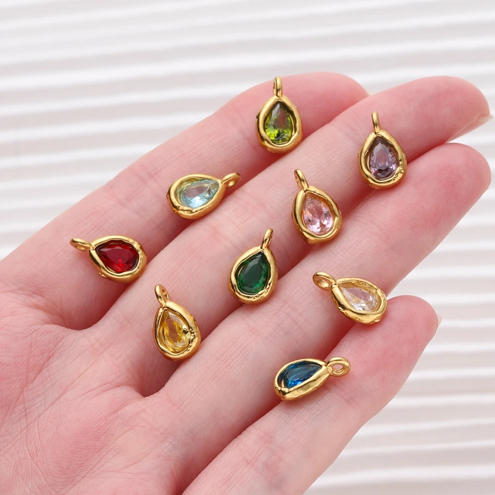 2 Stuks Rvs Teardrop Charms Ingelegde Hangers Met Kristallen Vergulde Diy Armband Oorbellen Sieraden Maken Accessoires