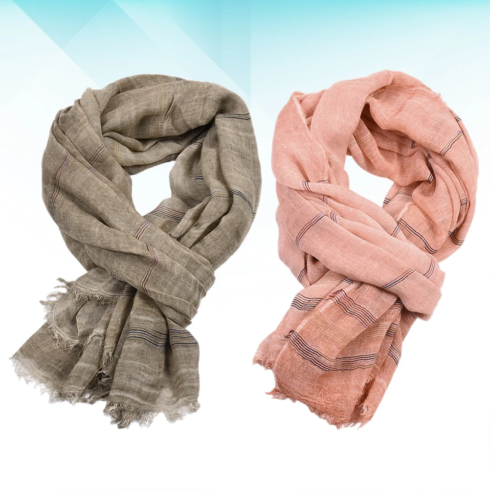 

2 Pcs Solid Linen Scarf Travel Women Shawl for European and American