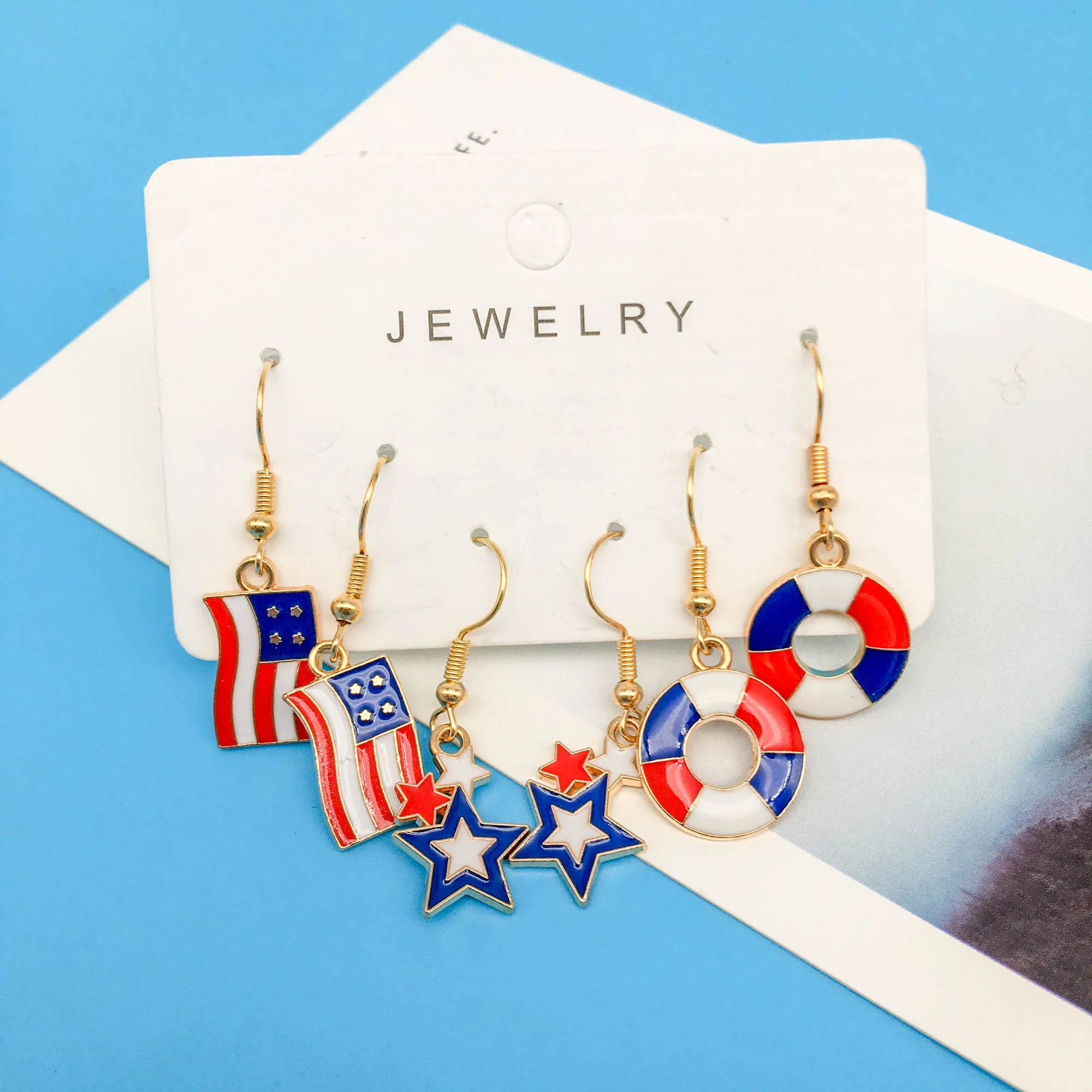 3 Pairs/ Set American Independence Day Flag Series Earrings Elegant Ethnic Style Alloy Jewelry Trendy Female Gift