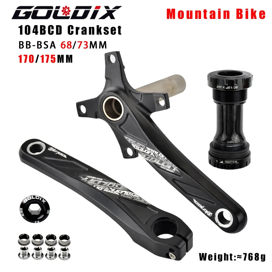 GOLDIX 104BCD Bike Crank 170/175mm crank Narrrow Wide Teeth Round/Oval chain ring 32T/34T/36T/38T Bicycle crankset