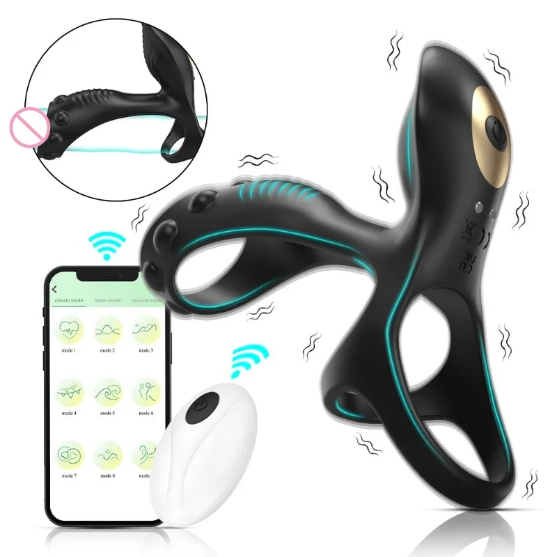 Bluetooth App Penis Sleeve Ring Vibrator Remote Control Dual Motor Cock Ring Extender Delay Ejaculation Adult Sex Toys for Men