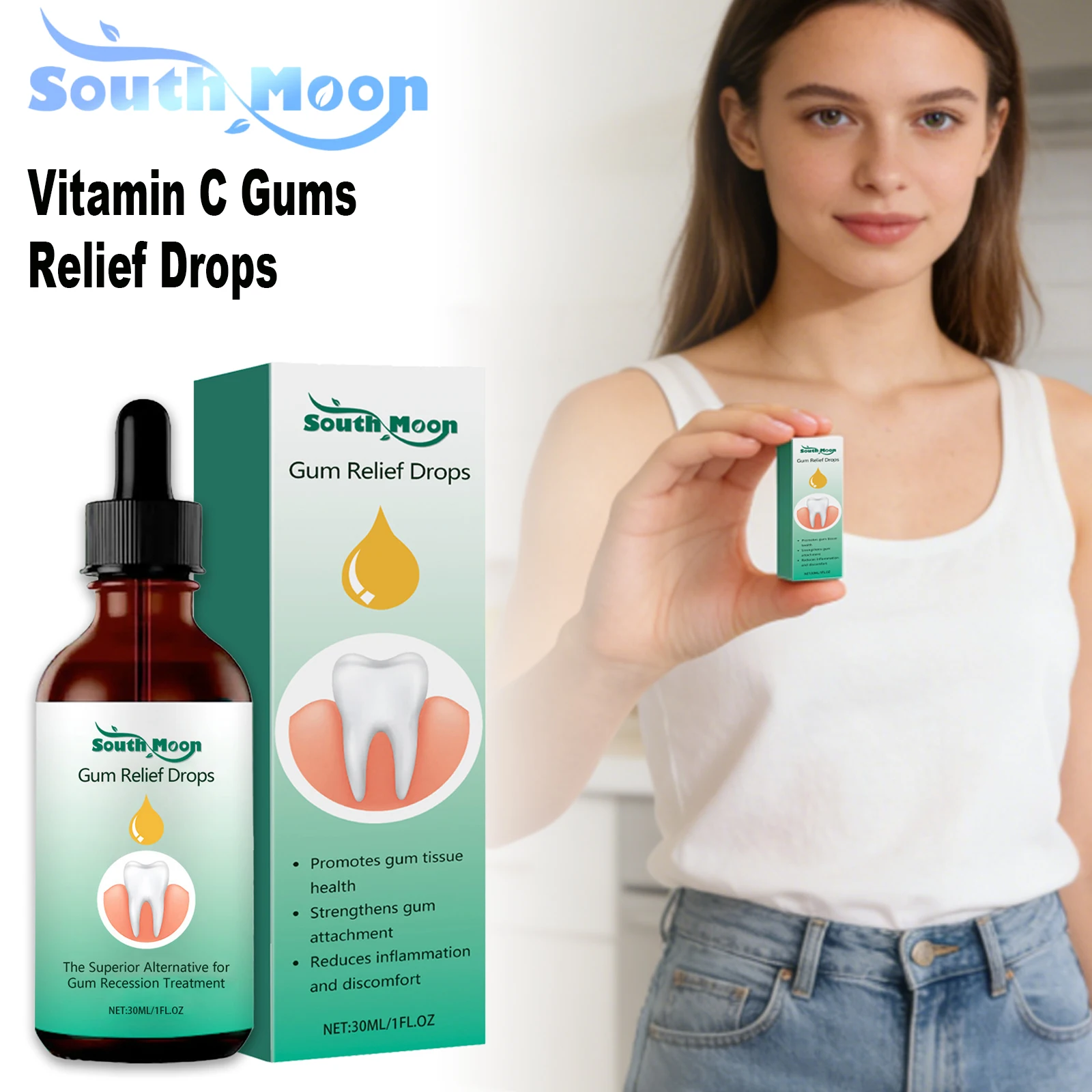 

Капли для здоровья десен South Moon: снимают отек, уменьшают дискомфорт в полости рта, поддерживают гигиену полости рта, уход за деснами