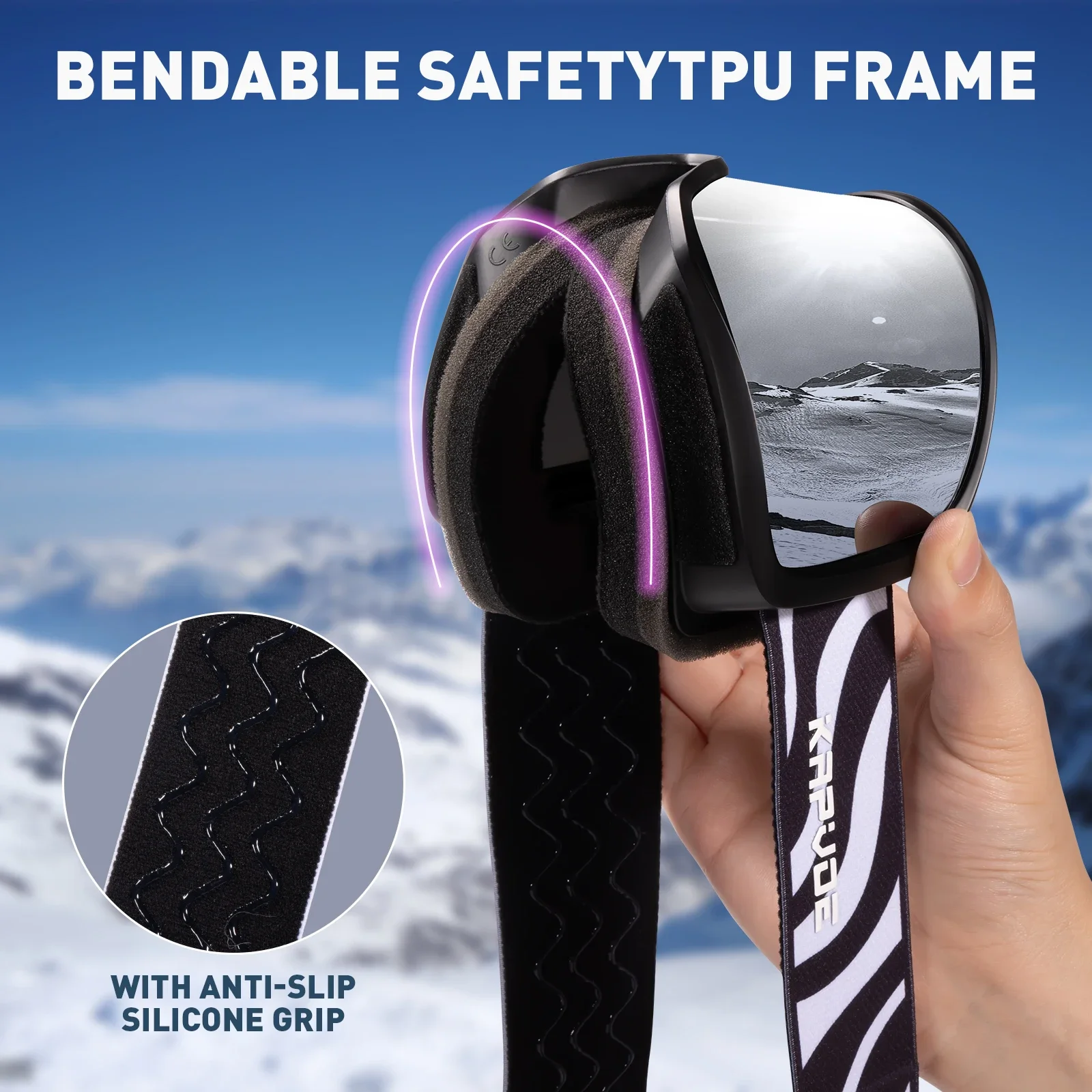Kapvoe Occhiali da sci Occhiali da snowboard Maschera da sci Uomo Donna Kit di occhiali con lenti antiappannamento Protezione UV400 Neve Motoslitta Adulto