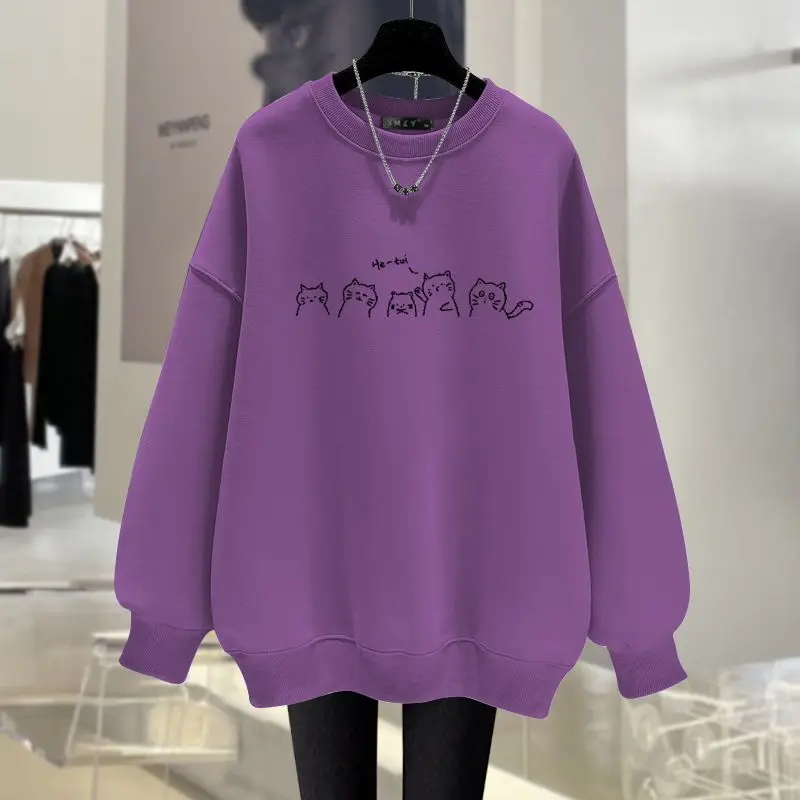 Women Clothing Fashion Cartoon Printed Hoodies Autumn Cozy Casual Loose Top Pullovers Vintage Chic Sweatshirts