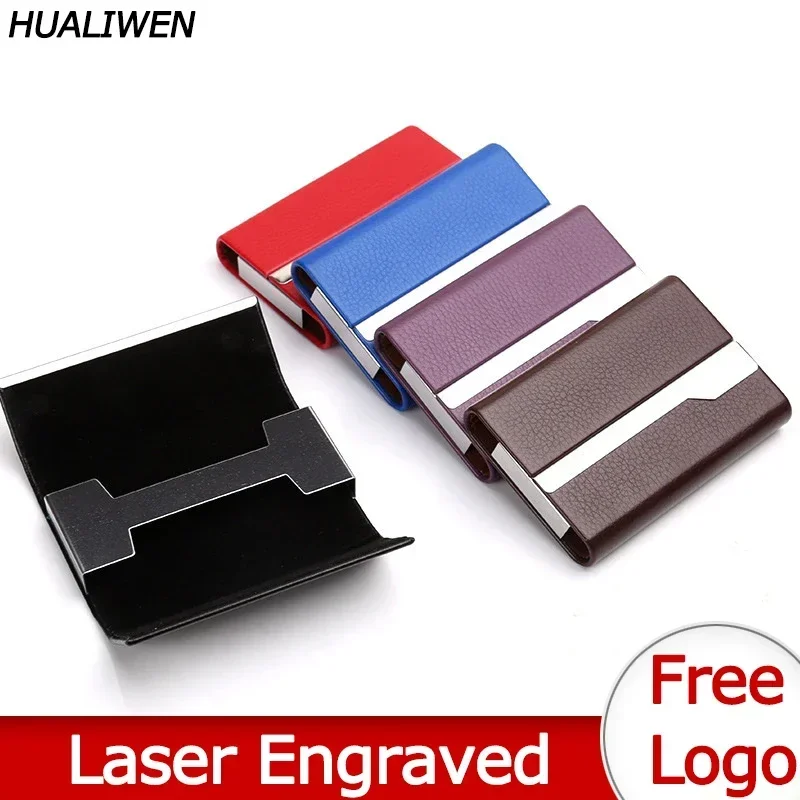 Laser Engraved LOGO Luxury Business Card Holder Metal Box Credit Card Aluminum Leather Wallet