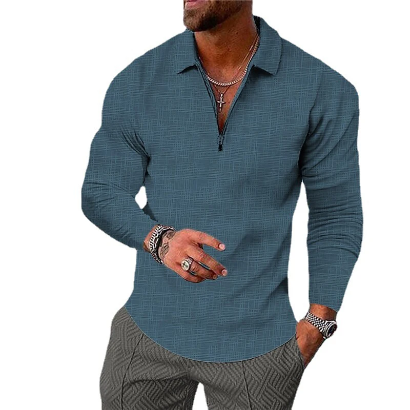 Camisa de manga larga con cremallera para hombre, Polo con estampado 3D de Color, camisa de moda con botones