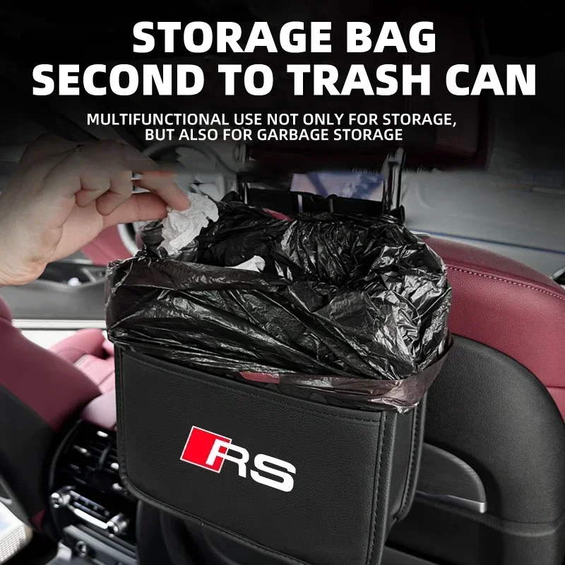 Leather Car Badge Door Storage Box Under Seat Back Trash Bag Interior Accessorie For Audi SLINE A1 A3 8P A4 B5 B6 B7 B8 A5 A6 C5