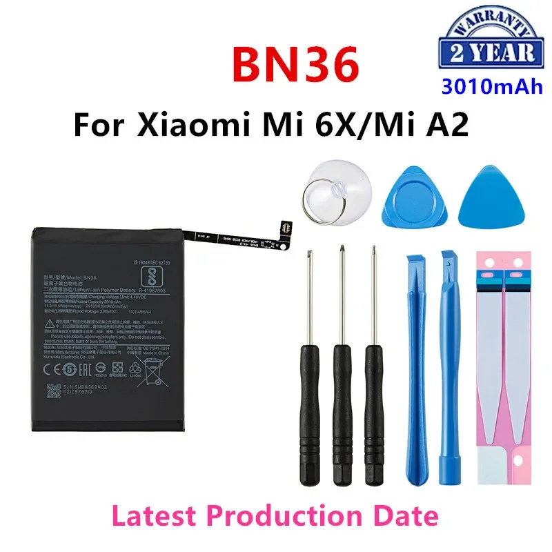 

100% Orginal BN36 3010mAh Battery For Xiaomi Mi 6X Mi6X Mi A2 MIA2 BN36 High Quality Phone Replacement Batteries +Tools