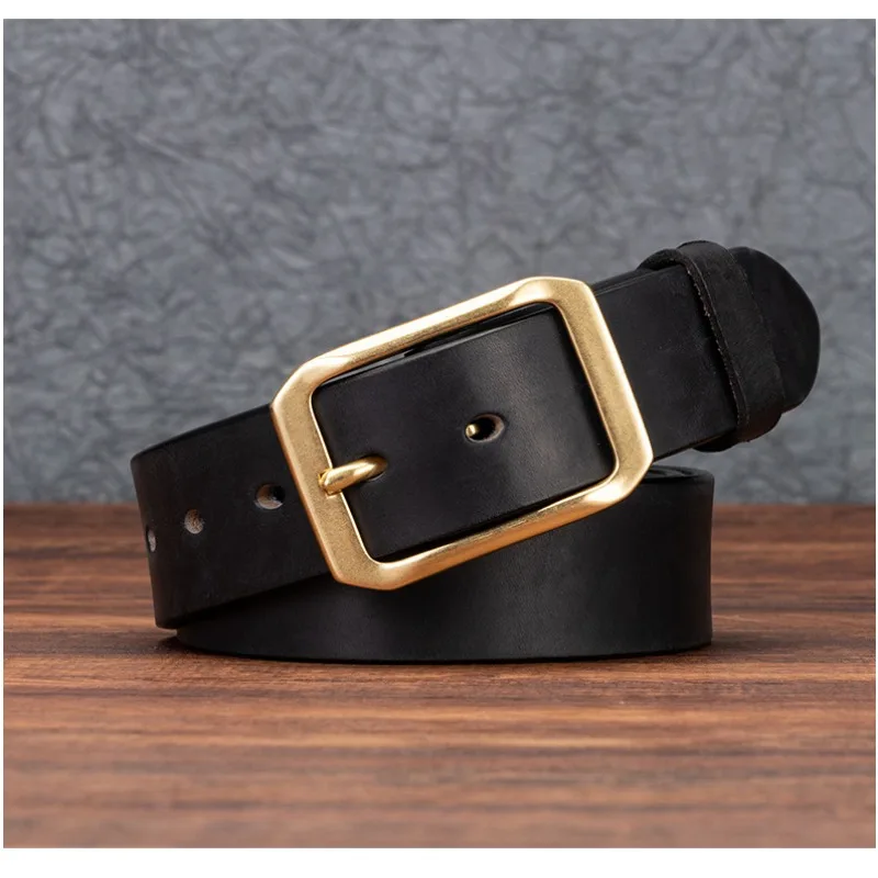 

Мужской ремень из натуральной кожи, мужской ремень с медной игольной пряжкой из натуральной воловьей кожи, винтажный джинсовый ремень, мягкие прочные брючные ремни из чистой воловьей кожи