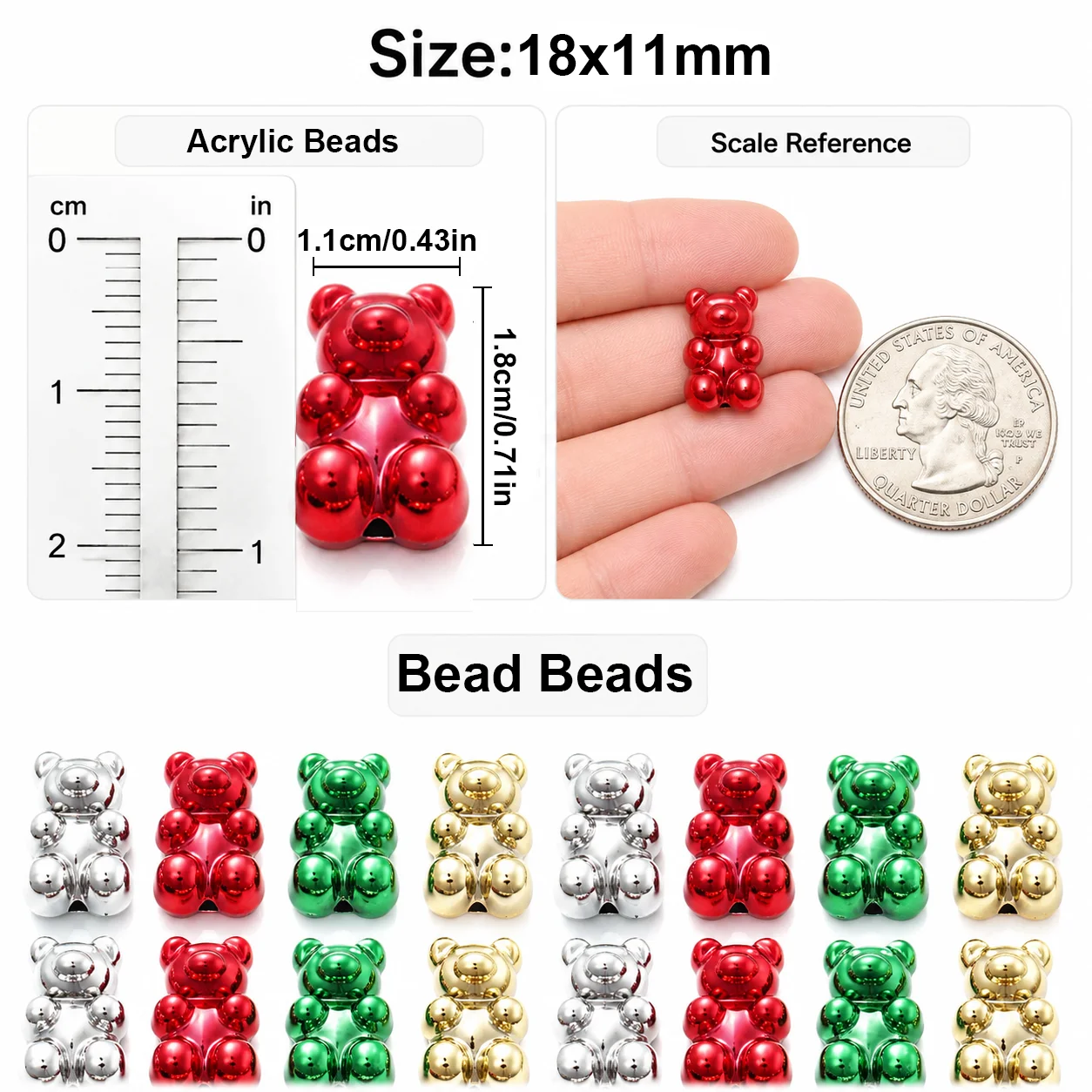 10/30 Stück 11x18mm glänzende UV-beschichtete Acryl-Gummibärchen-Perlen in Weihnachtsfarben, lose Abstandsperlen für DIY-Schmuckherstellungszubehör – Detail 5