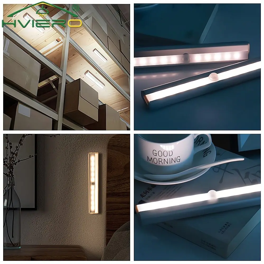 Cabinet Night Light Wireless LED USB Charging PIR Motion Sensor Lamp Cupboard Kitchen Smart Perception Closet Stairs Bookcase