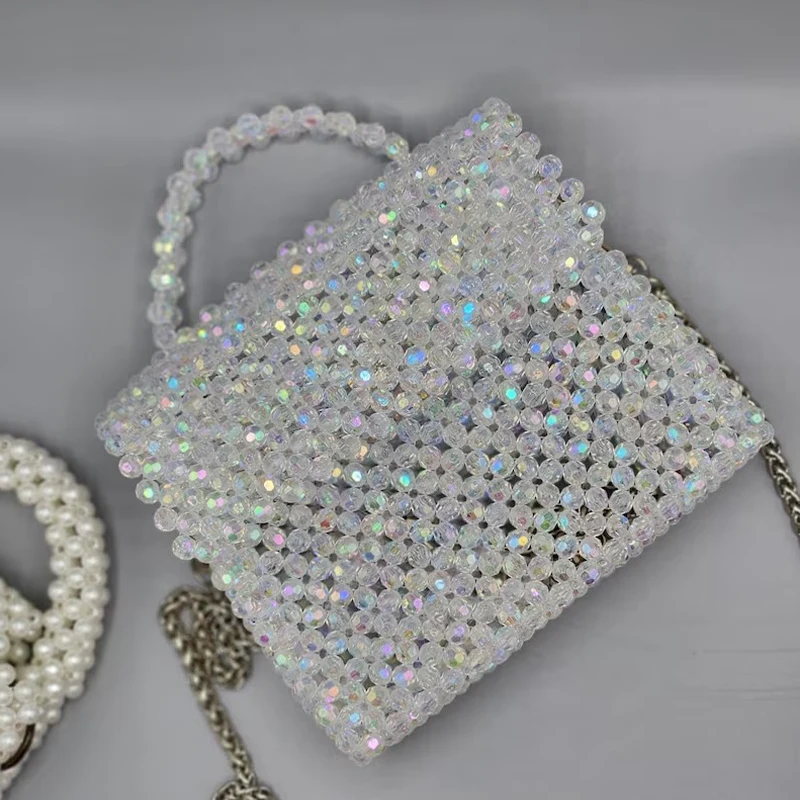 Handmade Bead Bag Long Chain Hand-Woven Celebrity Handbags Unique Design Ladies Party Bag Top-handle Phone Purses and Handbags