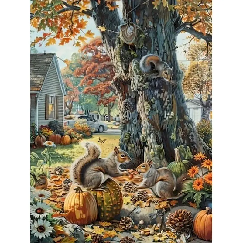 

GATYZTORY Drawing By Numbers Squirrels Pumpkins On Canvas Acrylic Handpainted Forest Scenery Picture By Numbers Home Decoration