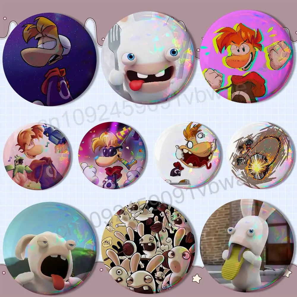 

game Rayman cute Rabbids Round Exquisite Badge Brooches Creative Pins For Clothes Hat Backpack Gift Accessories