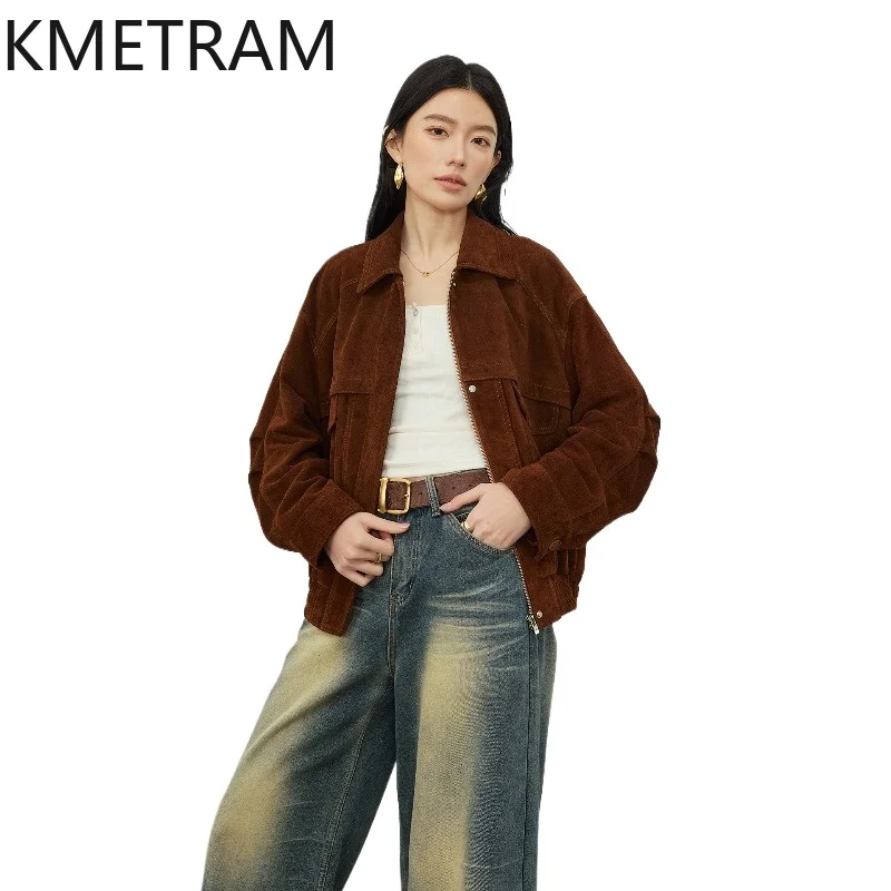 

KMETRAM Real Top-Grain Cowhide Suede Leather Jacket Woman Old Money Style Short Leather Jackets Premium Women Clothing 2026 가죽자켓