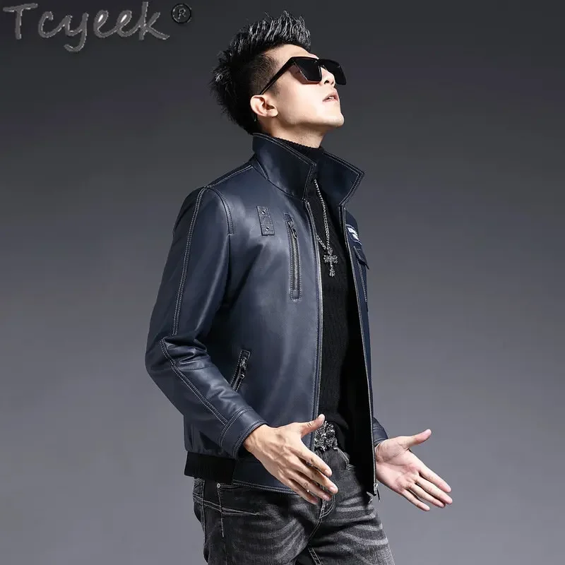 Tcyeek Spring Autumn Real Sheepskin Coat for Men Casual Genuine Leather Motocycle Jackets Man Clothing Jaqueta Couro Masculina