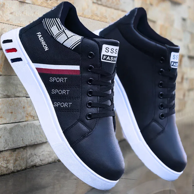 Brand Men Leather High-Top Skateboarding Shoes Men\'s Sneakers Non-Slip Sport Shoes Zapatillas Hombre Male Footwear Size 39-48