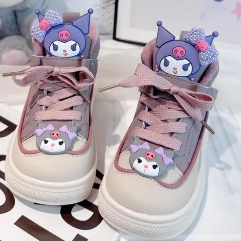 Sanrio Girl Sneakers Velvet Shoes Hot Kuromi Hello Kitty Kawaii Children Cotton-Padded Shoes Winter Style Cartoon Princess Gift