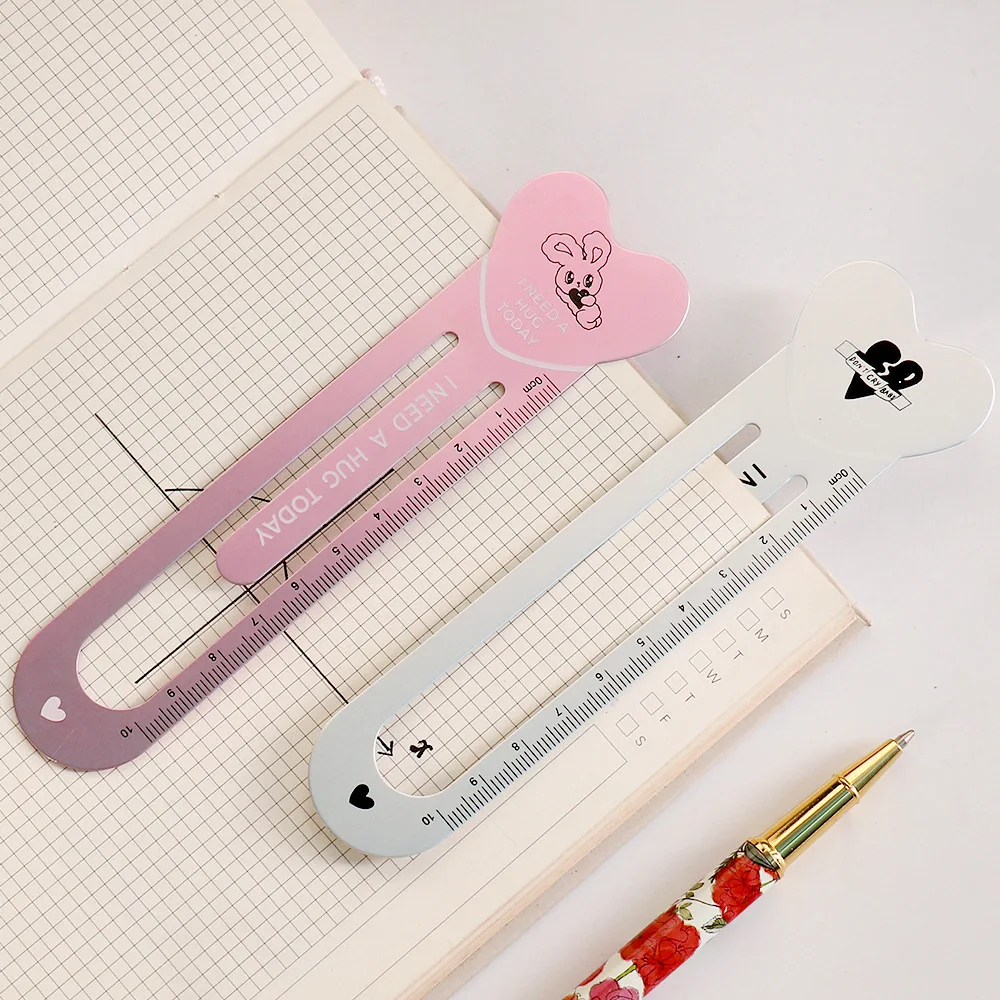 

Professional 10cm Bookmark Rule Ins Metal Love Heart Rule Cute Wear-resistant Straightedge Girls