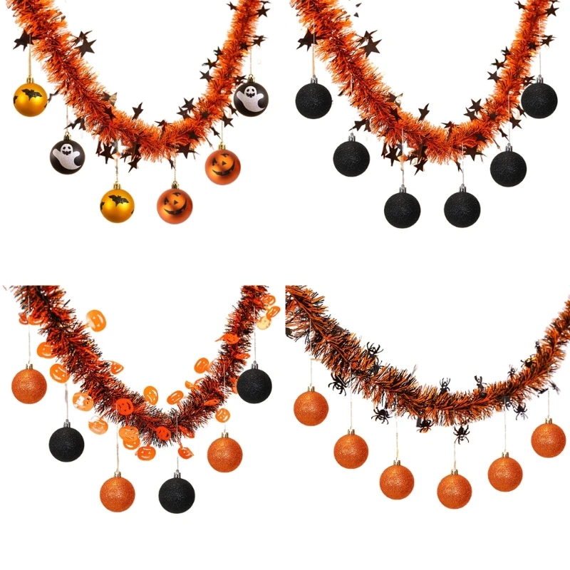 Scary Tinsel Garlands 195cm Halloween Decorations for Parties & Home, Black and Orange Holiday Decorations