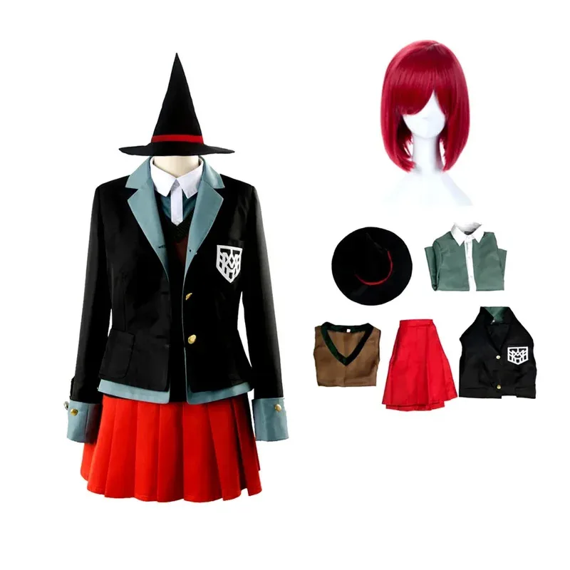 AIAI 2025Anime Danganronpa Magician Yumeno Himiko Girl Costume Halloween Carnival Student Uniform Cosplay Red Wi