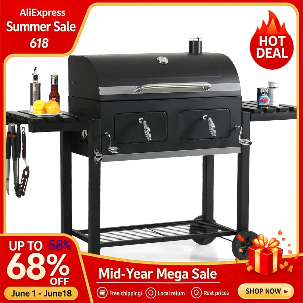 

Extra Large Charcoal BBQ Grill with Oversize Cooking Area794, Outdoor Cooking Grill with 2 Individual Lifting Charcoal Travl