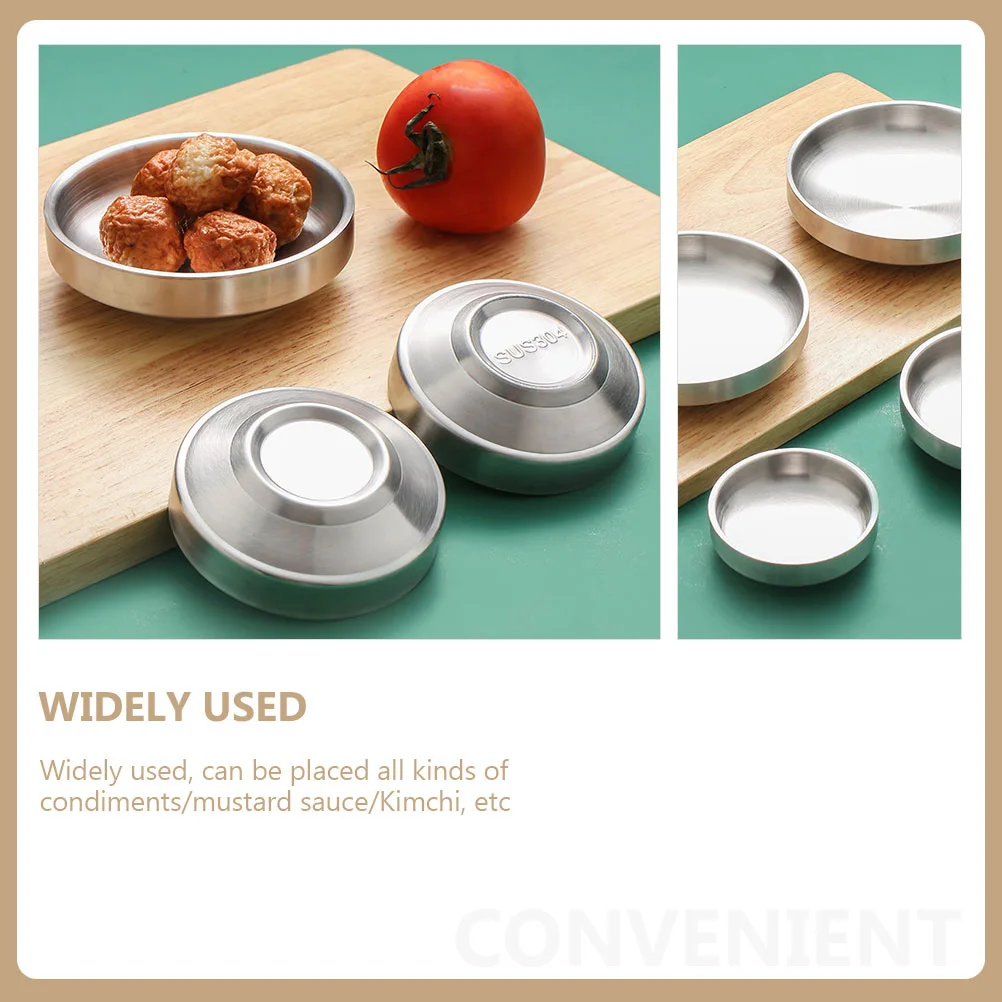 

2pcs Stainless Steel Kimchi Dish Dipping Sauce Bowl Condiment Plate Appetizer Serving Tray For Restaurants Home Use