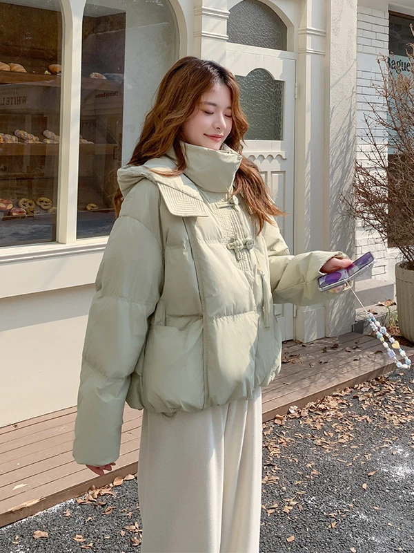 

Ele ort Women's down Jaet with Button Design Thiened Warm Outerwear Korean Sle Slimming Winter Coat