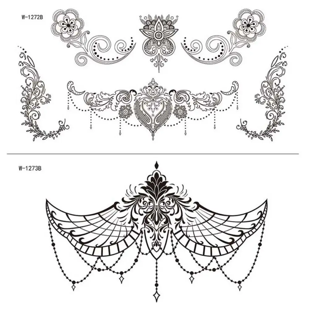 Tattoo Stickers Water Transfer Printing Lace Temporary Tattoos Waterproof Lasting Sweatproof Fake Tattoos Makeup Henna Tattoo