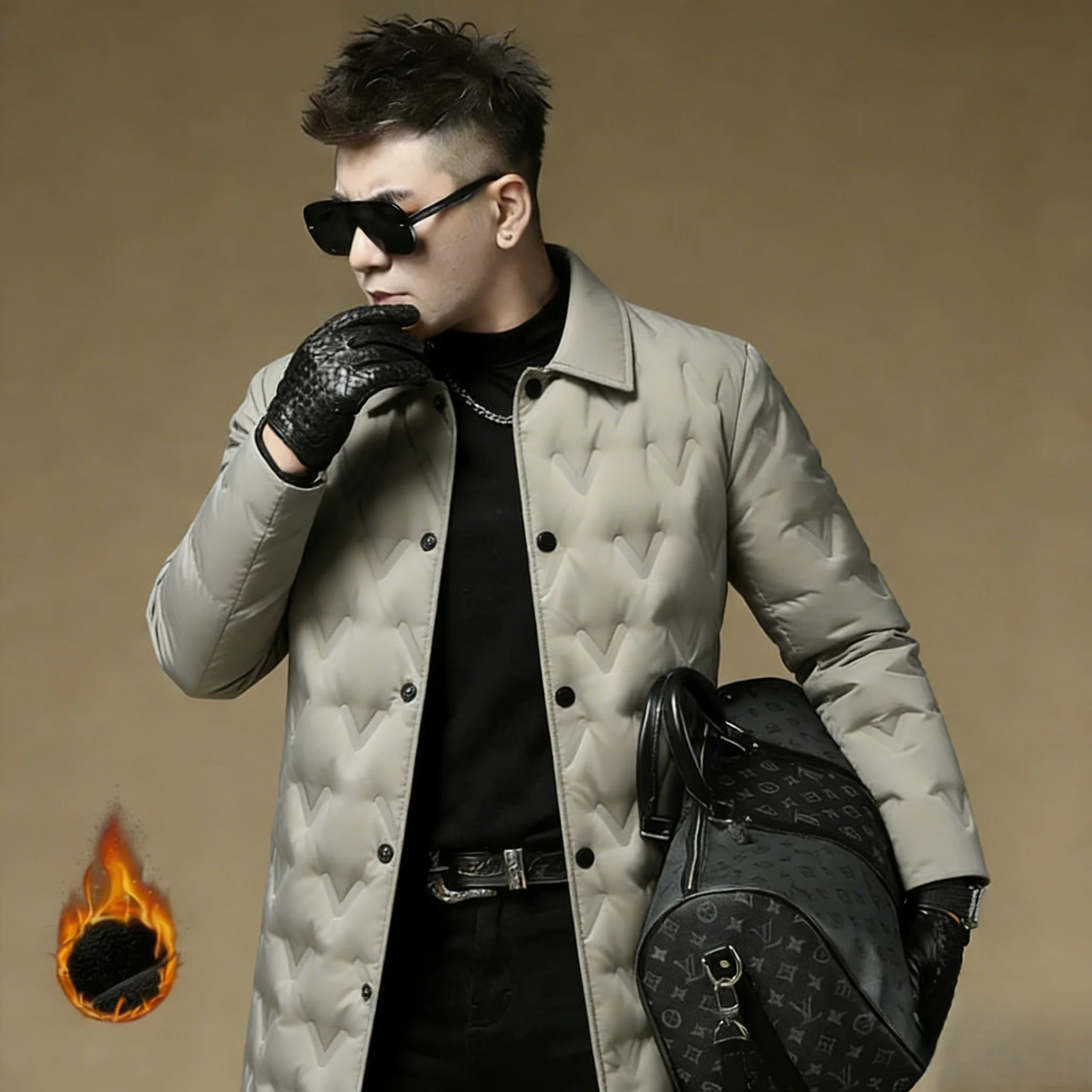 

Утепленное стеганое пуховое пальто средней длины для мужчин с воротником-стойкой, легкое, повседневное, стандартного кроя