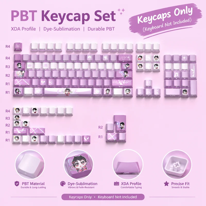 74/129 Keys VALORANT Game Character Clove Keycaps Side Shine‑Through PBT Five‑Sided Dye Sublimation Mechanical Keyboard Keycaps