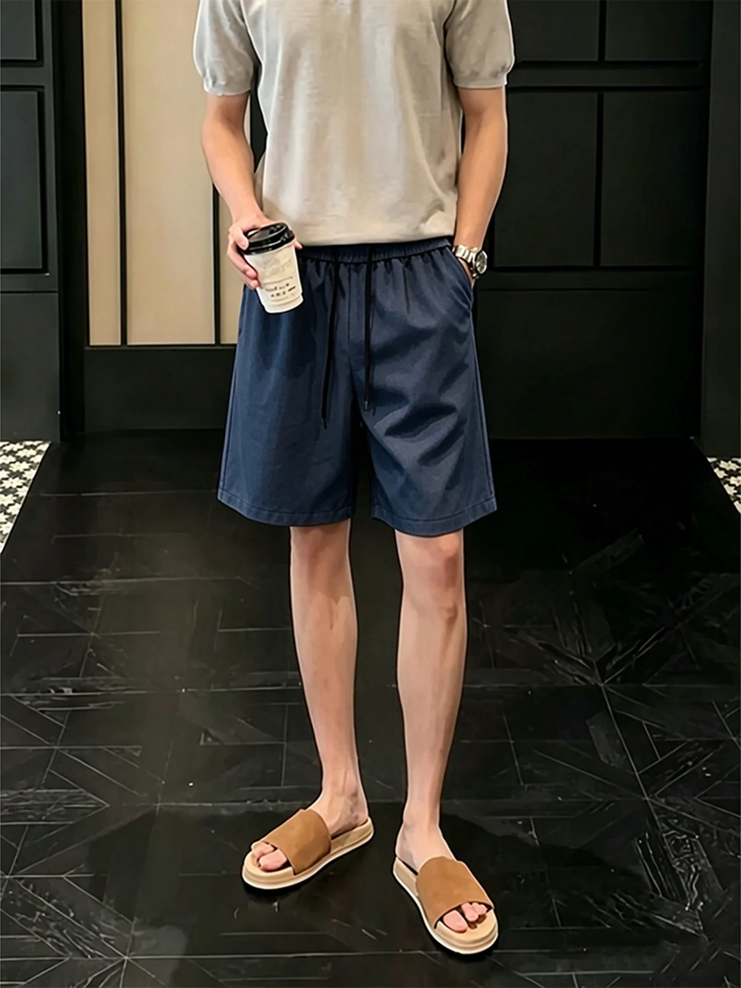 Cleanfit Korean Style Ice Silk Jeans Shorts Men's Summer Casual Five-Quarter Length Straight Leg Loose Fit Polyester Fiber