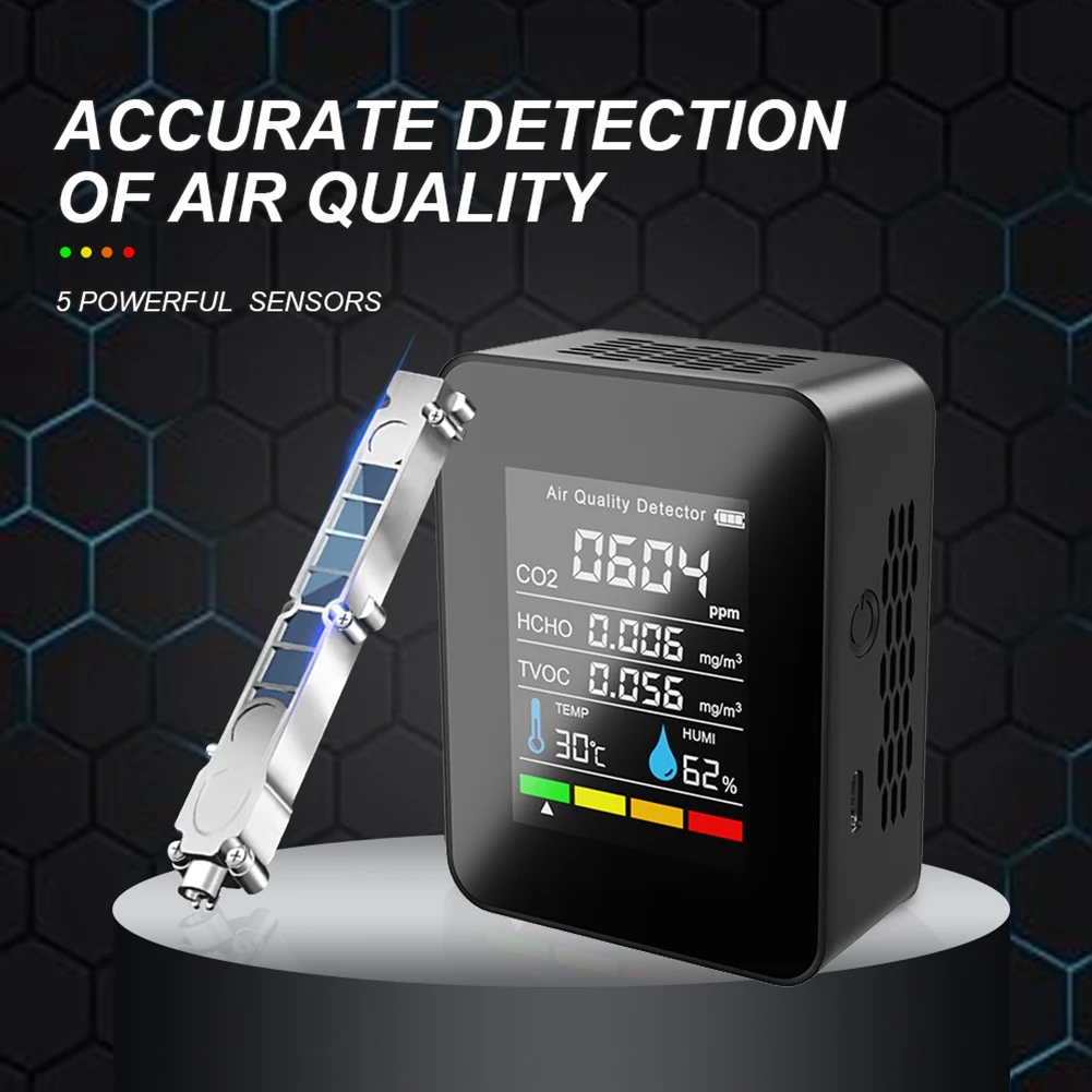 Misuratore di CO2 5 In1 Tester di umidità della temperatura digitale rilevatore di anidride carbonica Monitor della qualità dell'aria analizzatore TVOC HCHO-B