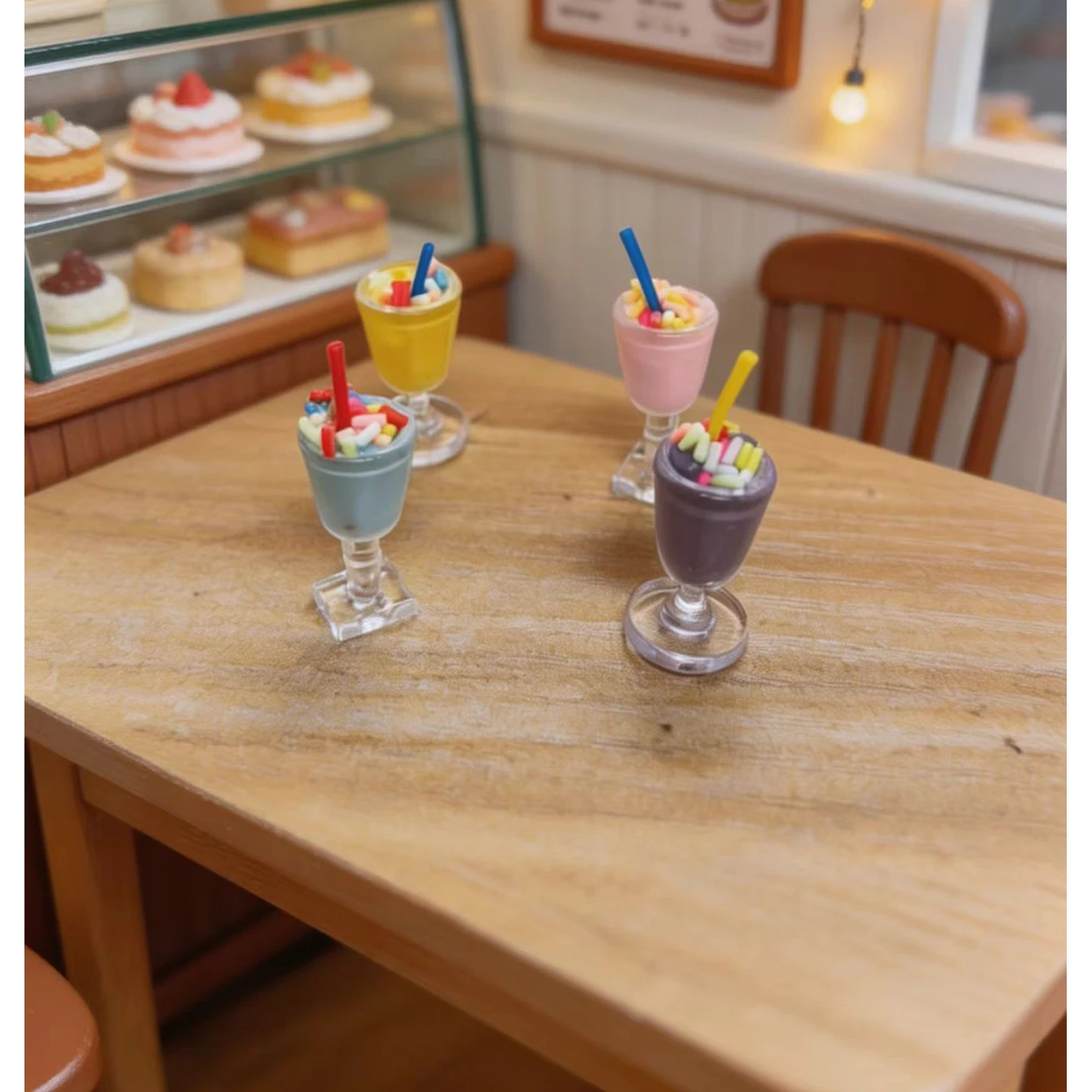 4 Stück Miniatur-Milchshake-Becher als Spielzeug, Mikro-Skala-Szenenornamente, Puppenhaus-Dessertladen-Dekorationen – Detail 5