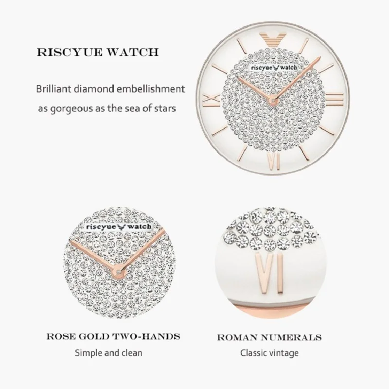 RISCYUE-Reloj de pulsera de cuarzo para mujer, cronógrafo con esfera romana, diamantes deslumbrantes, dos tonos de lujo, acero inoxidable