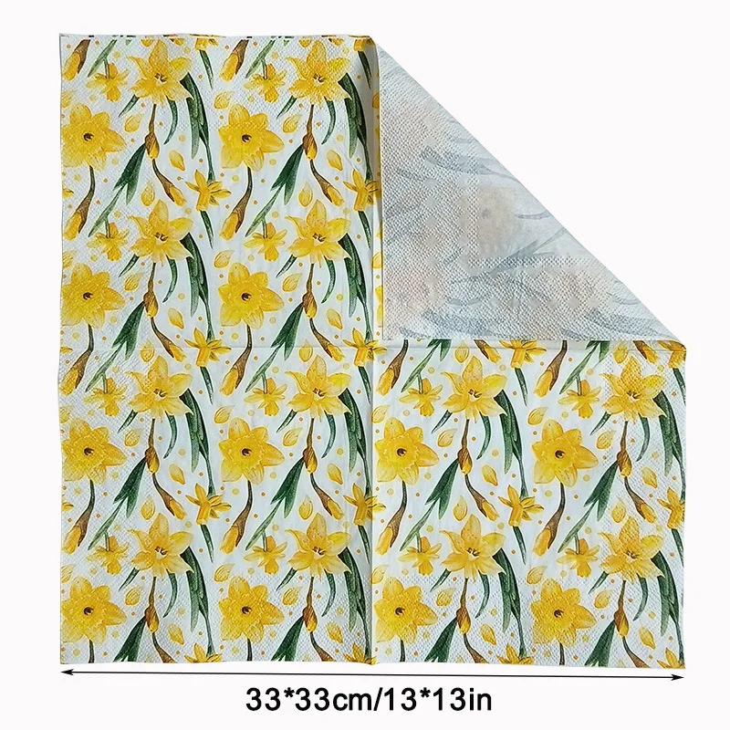 10/20pcs 33cm 2Layer New Yellow Flower Pattern Napkins Party Creative Decorative Paper Restaurant Paper DIY Decoupage Paper