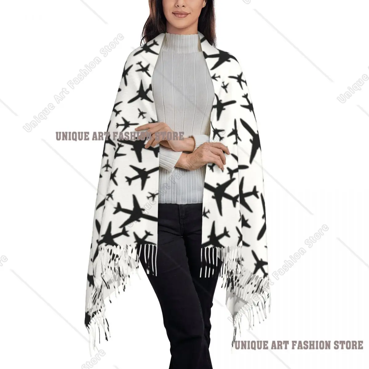 Personalisierter Druck zufällige Flugzeuge Muster Schal Männer Frauen Winter Herbst warme Schals Luftfahrt Kämpfer Pilot Schal Wrap