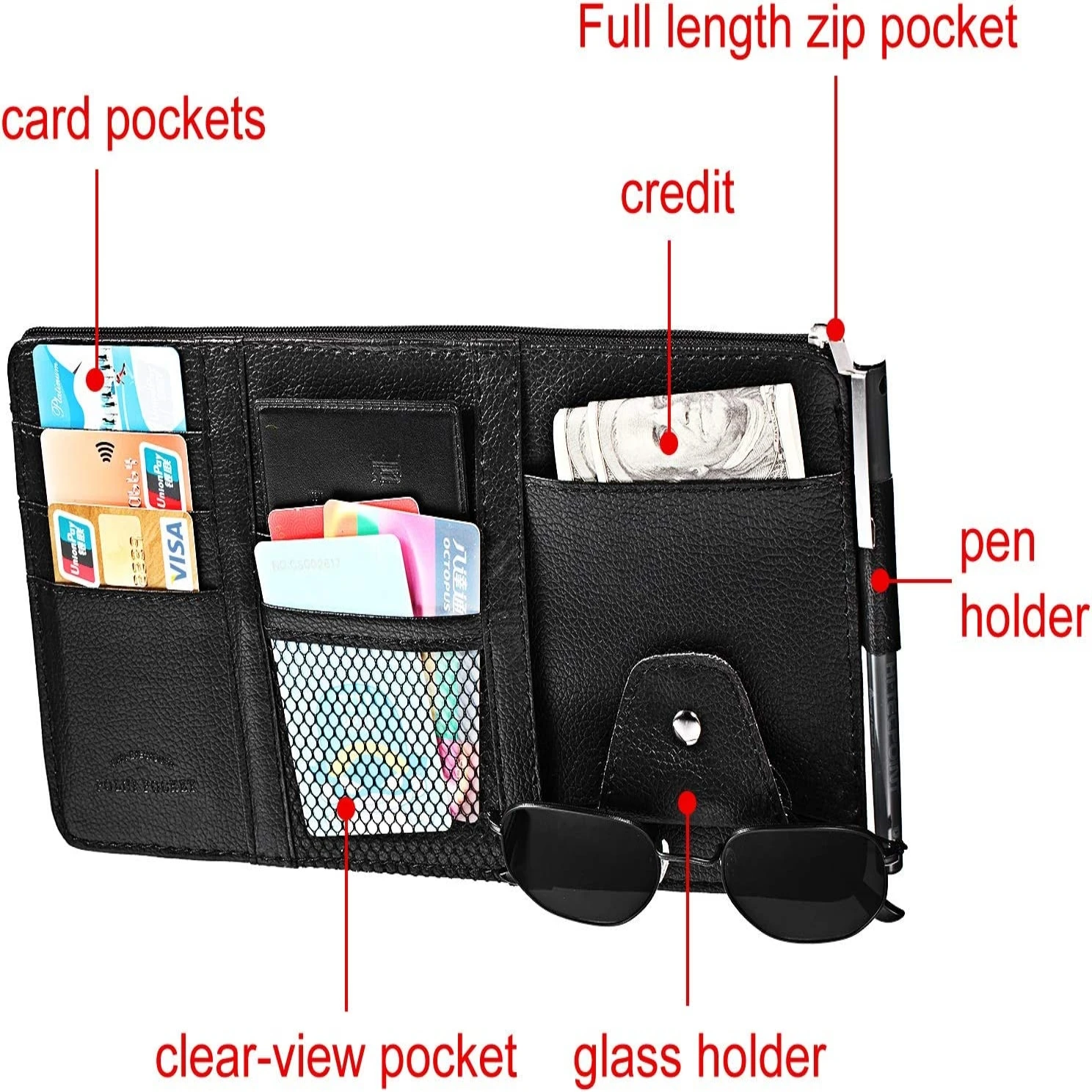 2023 Car Styling Visor Organizer Auto Sun Visor Storage Pouch Car Sun Visor Organizer Zipper Type Card Holder Storage