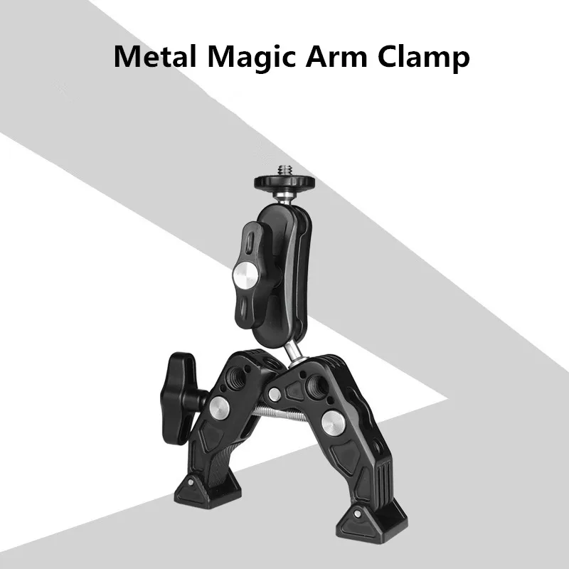 メタルスーパークランプ 360 ボールヘッド付きマジックアームクランプ 1/4 "3/8" ARRI ネジ付き DSLR カメラモニター Insta360 Gopro 用