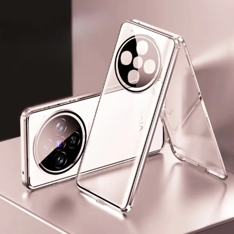 

Для VIVO X300 Pro металлический каркас 360, полный защитный чехол для VIVO X 300 Pro, двухсторонняя крышка из закаленного стекла с магнитной адсорбцией