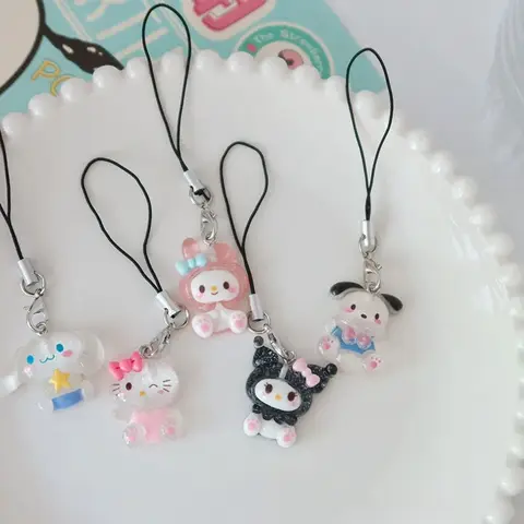 6pcs Sanrio Anime Hello Kitty Bag Keychain Cartoon Cinnamonroll My Melody Cute Mobile Phone Pendant Item Pendant Rope Decoration
