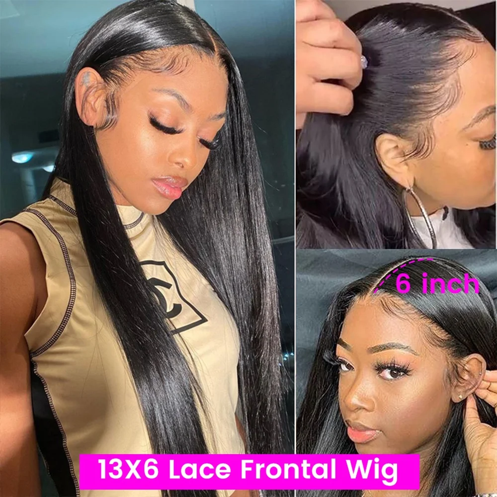 Perruque Lace Front Wig sans colle naturelle, cheveux lisses, 13x4, 30 40 pouces, 13x6 HD, pre-plucked, avec baby hair, pour femmes