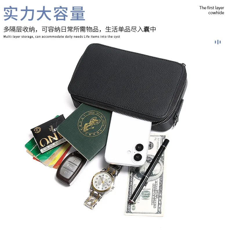 Real leather men's lightweight crossbody bag, portable and high-end small wallet for travel, diagonal carrying bag