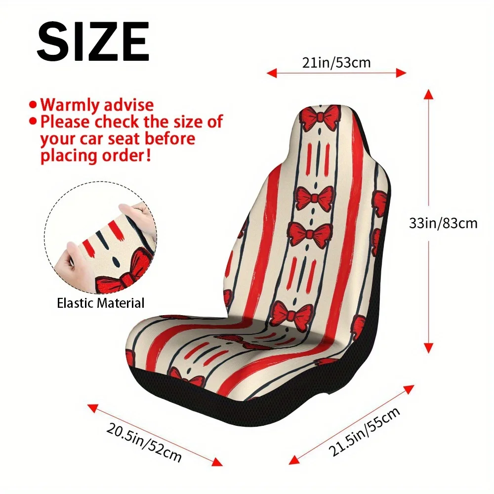 2pcs Fit Car Seat Covers Set For Front Seats With Stripe & Bow Accent - Machine-Washable Soft Protectors, Easy Install/Remove, F