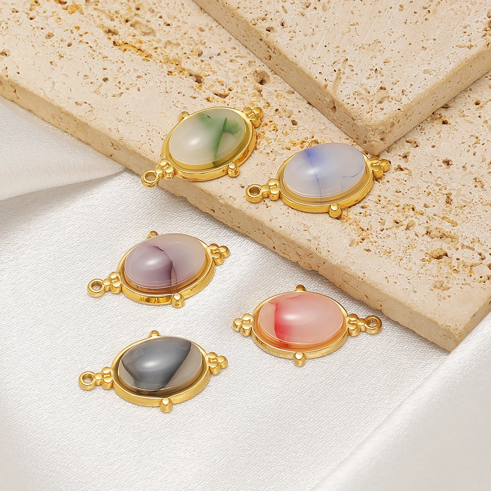 4 Stück Edelstahl-Basen mit Naturstein-Anhängern für DIY-Schmuckherstellung, klassische Schmuckstücke für Frauen, Ohrringe, Halsketten und Anhänger. – Detail 4