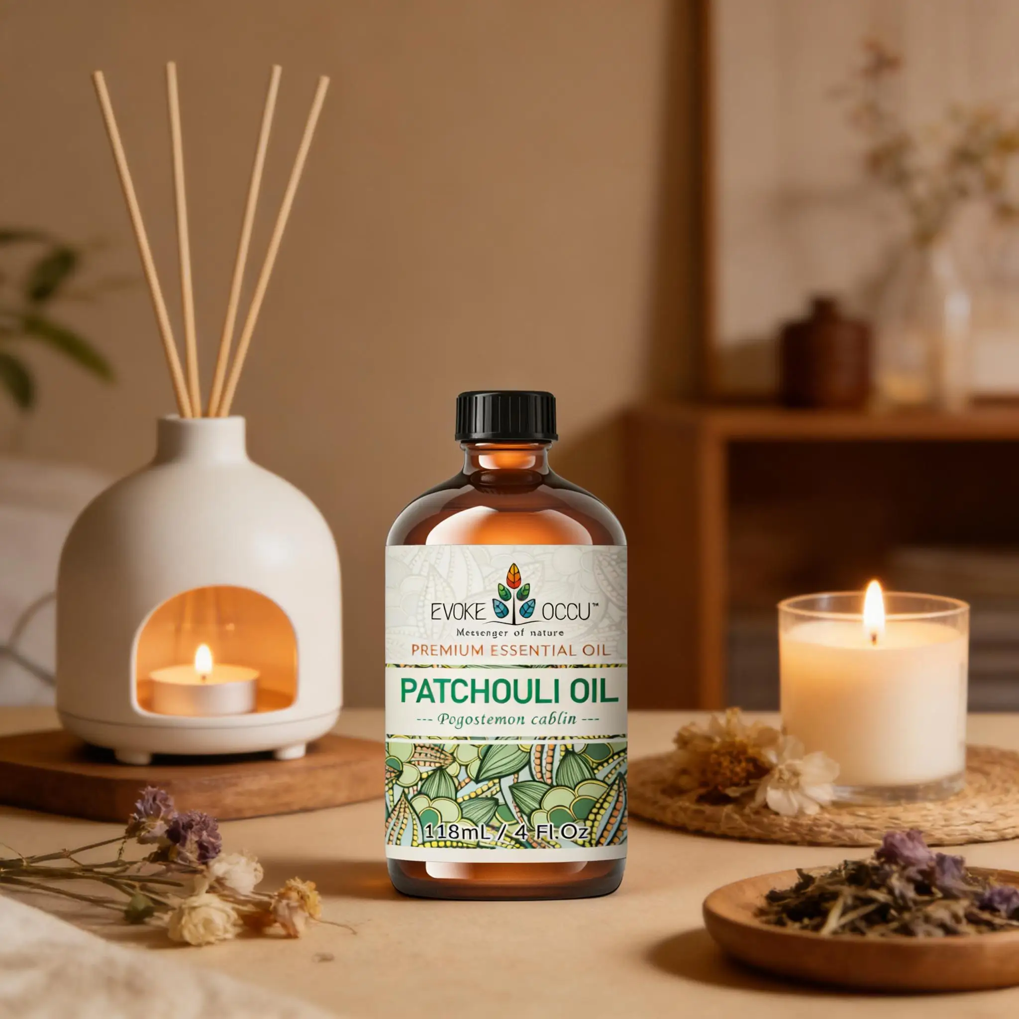 EVOKE OCCU Patchouli Essential Oil, Pure Patchouli Oil for Diffuser Massage Fragrance DIY Candle Soap Making-118ML/4 Fl.Oz