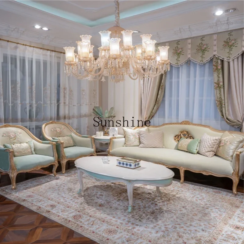 Court style romantic solid wood carving three-person sofa European style  FT