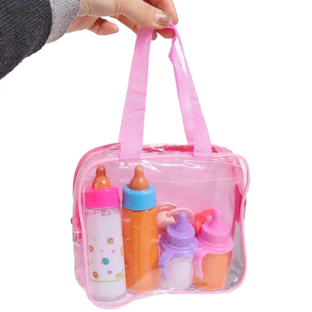 Dollhouse Milk & Juice Bottles Feeding Set With Storage Bag Play House Baby Bottle Pacifier Pretend Plastic Feeding Bottle